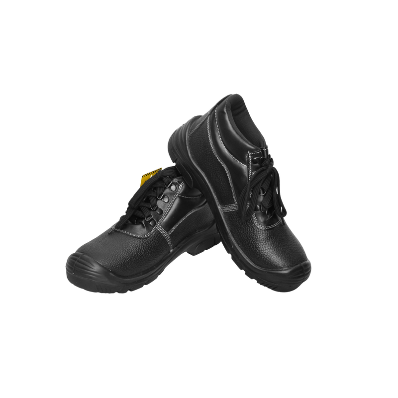 MSI-502 Black Leather Safety Shoes | Steel Toe, High Ankle Work Boots