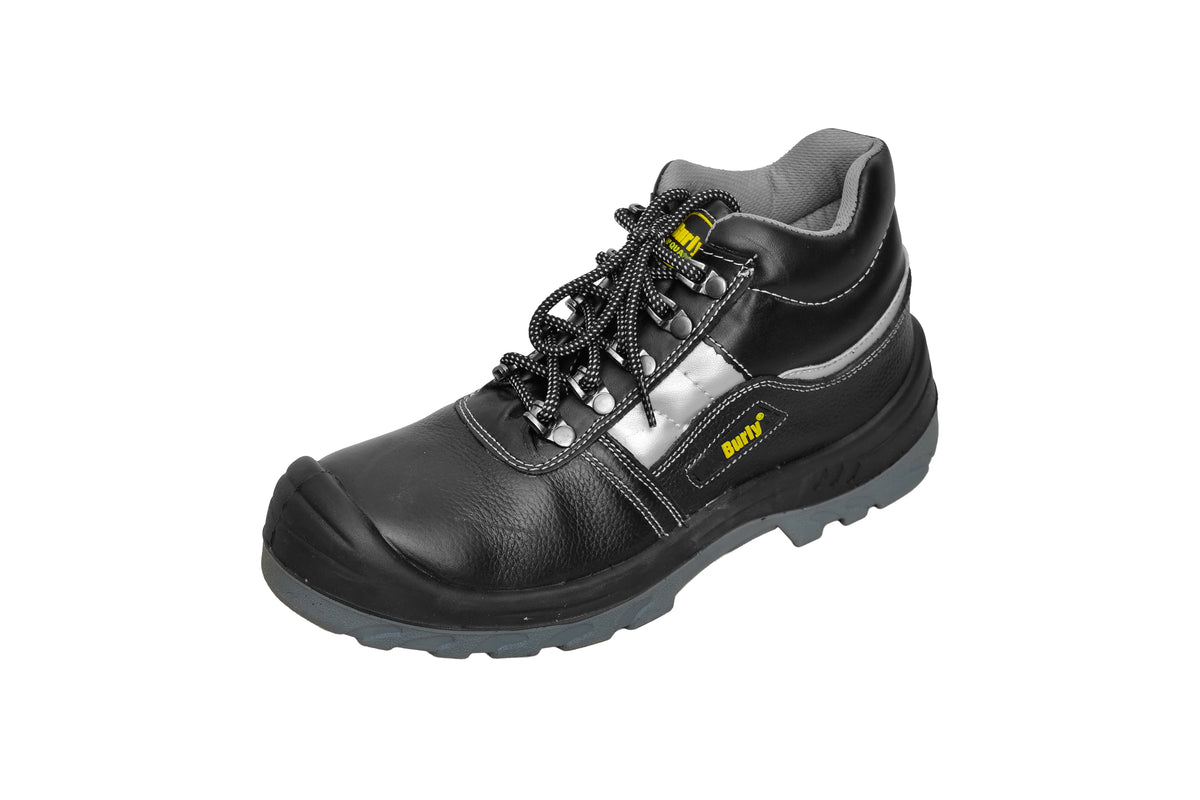 MSI-500 ST Black Leather Safety Boots | High Ankle Steel Toe Work Shoes
