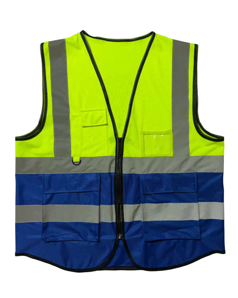 MSV-024 Two-Color Multi-Pocket Safety Vest | Mesh Hi-Vis Reflective Waistcoat with Zipper